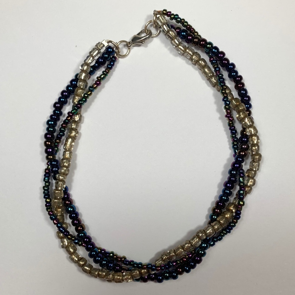 Anklet - Three Strand iridescent metallic beads